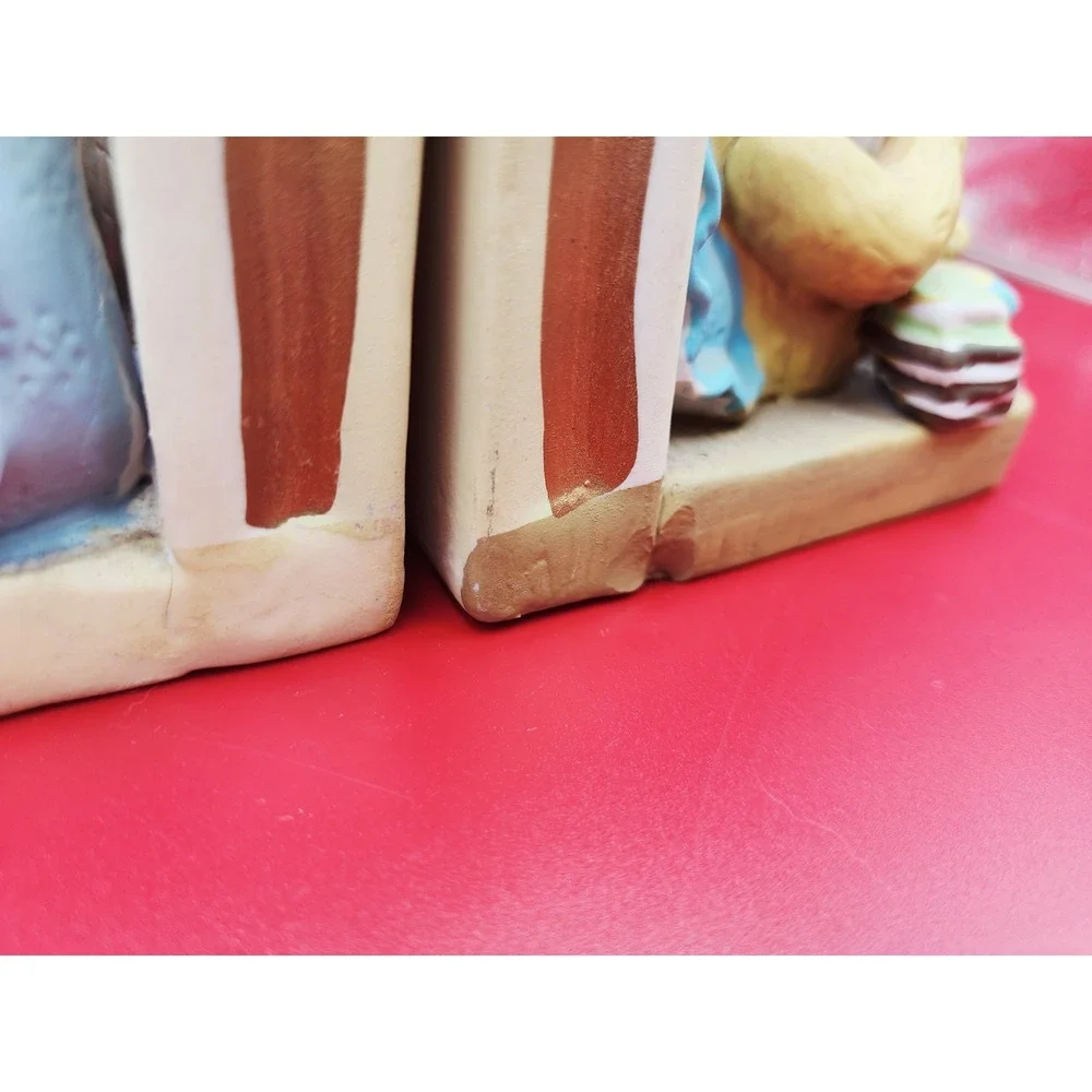 Teddy Bear Vintage Ceramic Bookends Boy Book‎ & Girl Music Shelf Decor Bear Set